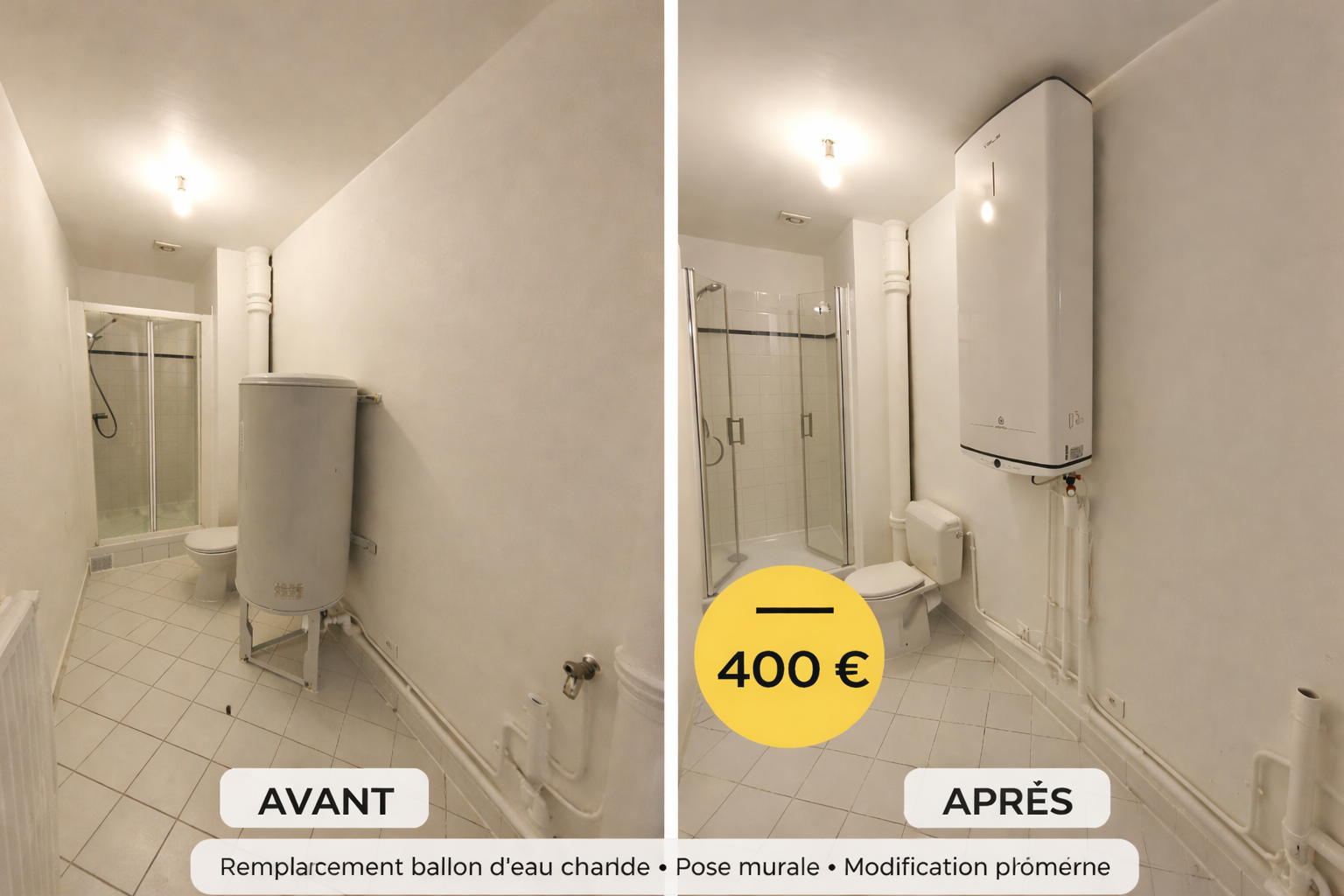 Avant après remplacement chauffe-eau en Île-de-France